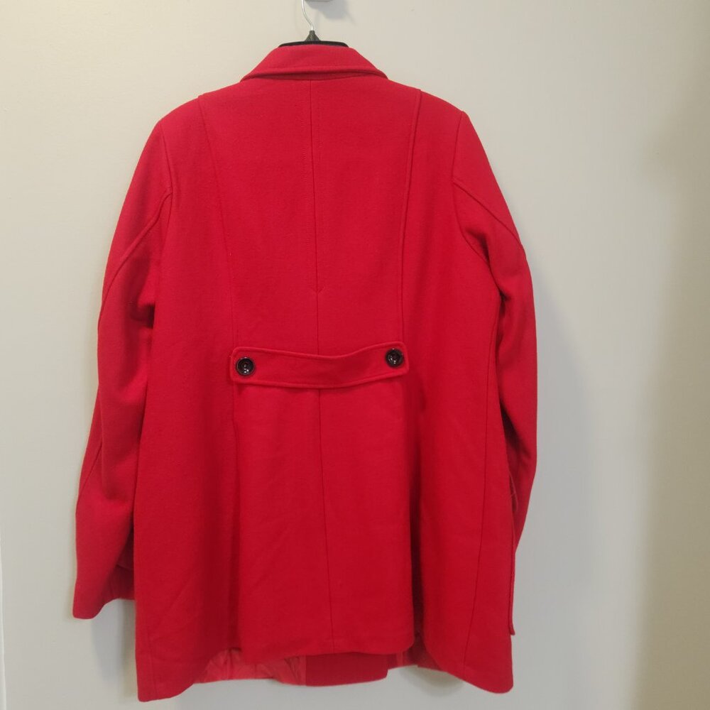 Roz & Ali Red Wool-Blend Coat Women’s 1X Classic Double-Breasted Preppy Casual - Picture 2 of 11